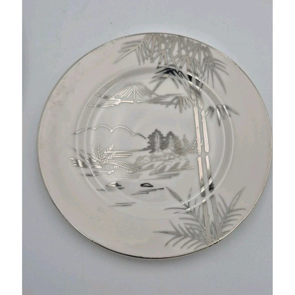 Antique Kutani Japanese China 2 Bread Plates, Mt Fuji Bamboo design 2 Saucers